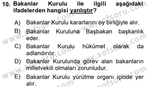 Kamu Yönetimi Dersi 2015 - 2016 Yılı (Final) Dönem Sonu Sınav Soruları 10. Soru