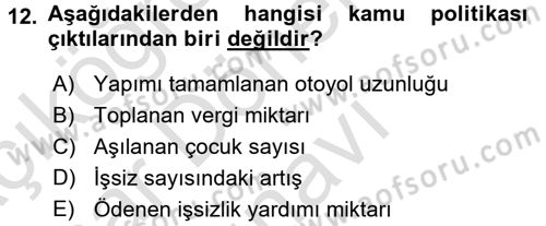 Kamu Yönetimi Dersi 2015 - 2016 Yılı (Final) Dönem Sonu Sınav Soruları 12. Soru