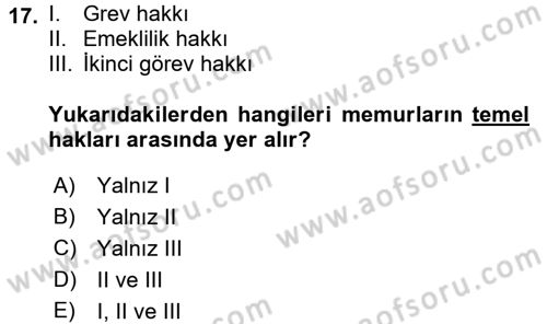 Kamu Yönetimi Dersi 2015 - 2016 Yılı (Final) Dönem Sonu Sınav Soruları 17. Soru
