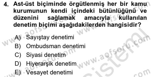 Kamu Yönetimi Dersi 2015 - 2016 Yılı (Final) Dönem Sonu Sınav Soruları 4. Soru