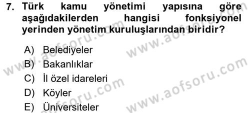 Kamu Yönetimi Dersi 2015 - 2016 Yılı (Final) Dönem Sonu Sınav Soruları 7. Soru