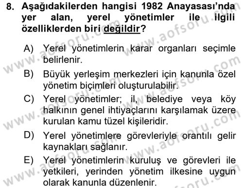Kamu Yönetimi Dersi 2015 - 2016 Yılı (Final) Dönem Sonu Sınav Soruları 8. Soru