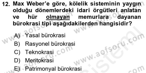Kamu Yönetimi Dersi 2015 - 2016 Yılı Tek Ders Sınav Soruları 12. Soru