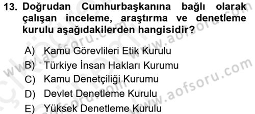 Kamu Yönetimi Dersi 2015 - 2016 Yılı Tek Ders Sınav Soruları 13. Soru