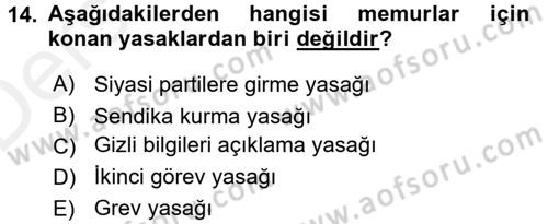 Kamu Yönetimi Dersi 2015 - 2016 Yılı Tek Ders Sınav Soruları 14. Soru