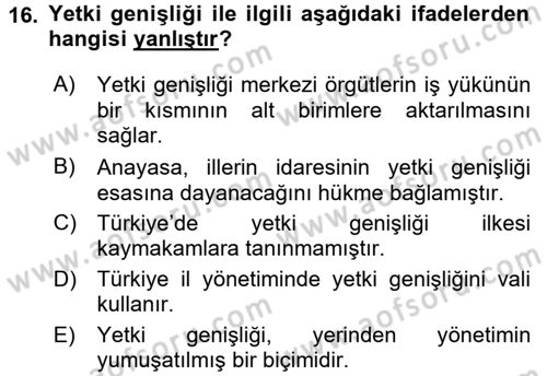 Kamu Yönetimi Dersi 2015 - 2016 Yılı Tek Ders Sınav Soruları 16. Soru