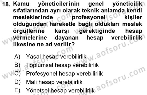 Kamu Yönetimi Dersi 2015 - 2016 Yılı Tek Ders Sınav Soruları 18. Soru