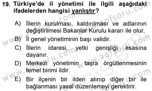 Kamu Yönetimi Dersi 2015 - 2016 Yılı Tek Ders Sınav Soruları 19. Soru
