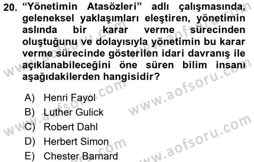 Kamu Yönetimi Dersi 2015 - 2016 Yılı Tek Ders Sınav Soruları 20. Soru