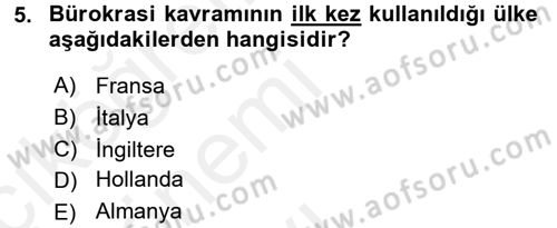 Kamu Yönetimi Dersi 2015 - 2016 Yılı Tek Ders Sınav Soruları 5. Soru