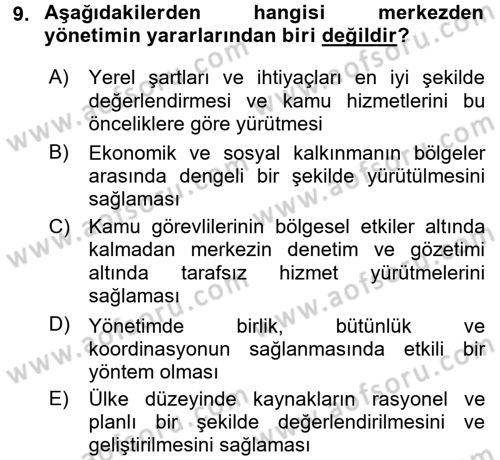 Kamu Yönetimi Dersi 2016 - 2017 Yılı 3 Ders Sınav Soruları 9. Soru