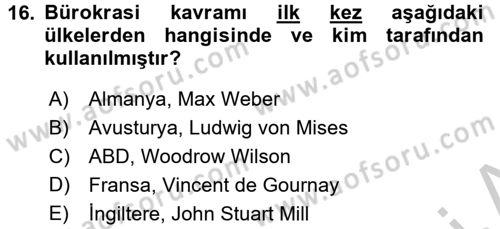Kamu Yönetimi Dersi 2016 - 2017 Yılı (Vize) Ara Sınav Soruları 16. Soru