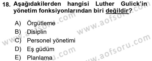 Kamu Yönetimi Dersi 2016 - 2017 Yılı (Vize) Ara Sınav Soruları 18. Soru