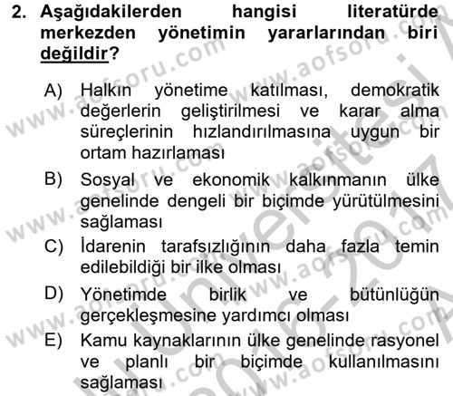 Kamu Yönetimi Dersi 2016 - 2017 Yılı (Vize) Ara Sınav Soruları 2. Soru