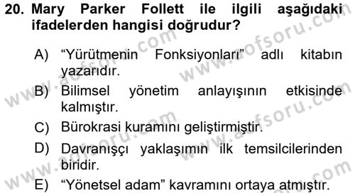 Kamu Yönetimi Dersi 2016 - 2017 Yılı (Vize) Ara Sınav Soruları 20. Soru