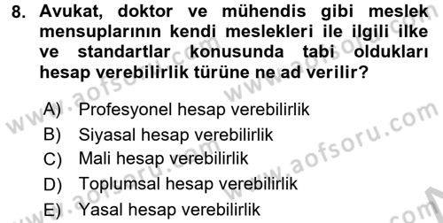 Kamu Yönetimi Dersi 2016 - 2017 Yılı (Vize) Ara Sınav Soruları 8. Soru