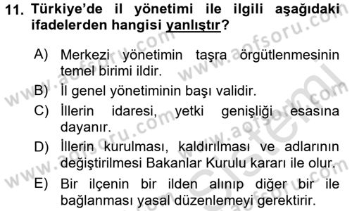 Kamu Yönetimi Dersi 2016 - 2017 Yılı (Final) Dönem Sonu Sınav Soruları 11. Soru