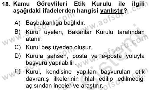 Kamu Yönetimi Dersi 2016 - 2017 Yılı (Final) Dönem Sonu Sınav Soruları 18. Soru