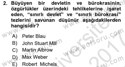 Kamu Yönetimi Dersi 2016 - 2017 Yılı (Final) Dönem Sonu Sınav Soruları 2. Soru