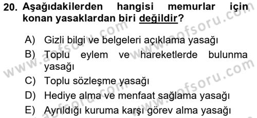 Kamu Yönetimi Dersi 2016 - 2017 Yılı (Final) Dönem Sonu Sınav Soruları 20. Soru