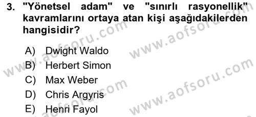 Kamu Yönetimi Dersi 2016 - 2017 Yılı (Final) Dönem Sonu Sınav Soruları 3. Soru