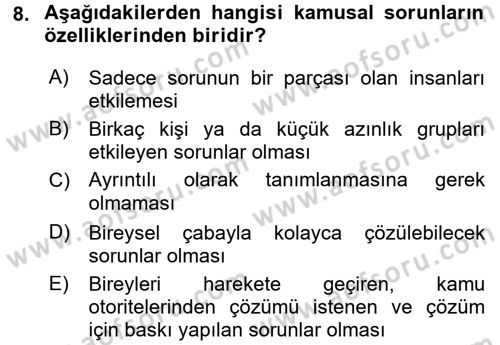 Kamu Yönetimi Dersi 2016 - 2017 Yılı (Final) Dönem Sonu Sınav Soruları 8. Soru