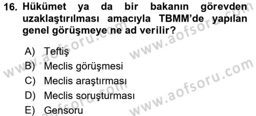 Kamu Yönetimi Dersi 2017 - 2018 Yılı 3 Ders Sınav Soruları 16. Soru