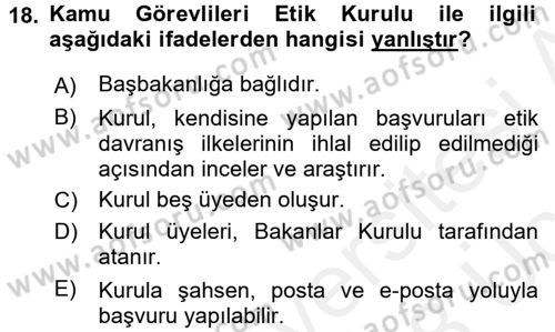 Kamu Yönetimi Dersi 2017 - 2018 Yılı 3 Ders Sınav Soruları 18. Soru