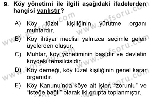 Kamu Yönetimi Dersi 2017 - 2018 Yılı 3 Ders Sınav Soruları 9. Soru