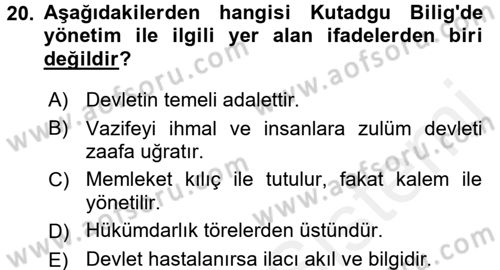 Kamu Yönetimi Dersi 2017 - 2018 Yılı (Vize) Ara Sınav Soruları 20. Soru