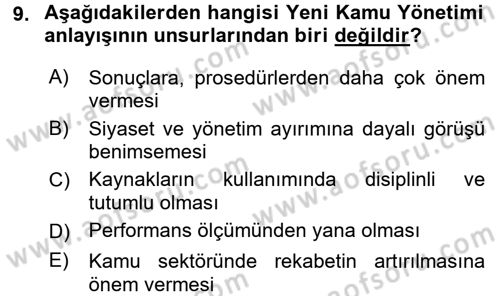 Kamu Yönetimi Dersi 2017 - 2018 Yılı (Vize) Ara Sınav Soruları 9. Soru
