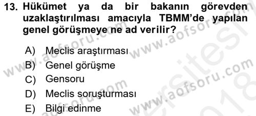Kamu Yönetimi Dersi 2017 - 2018 Yılı (Final) Dönem Sonu Sınav Soruları 13. Soru