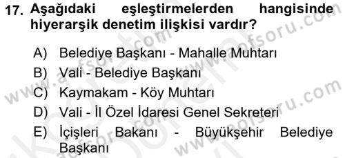 Kamu Yönetimi Dersi 2017 - 2018 Yılı (Final) Dönem Sonu Sınav Soruları 17. Soru