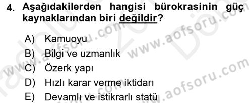 Kamu Yönetimi Dersi 2017 - 2018 Yılı (Final) Dönem Sonu Sınav Soruları 4. Soru