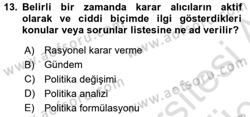 Kamu Yönetimi Dersi 2018 - 2019 Yılı 3 Ders Sınav Soruları 13. Soru
