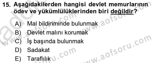 Kamu Yönetimi Dersi 2018 - 2019 Yılı 3 Ders Sınav Soruları 15. Soru