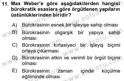 Kamu Yönetimi Dersi 2018 - 2019 Yılı (Vize) Ara Sınav Soruları 11. Soru