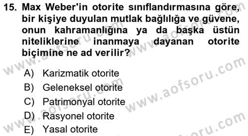 Kamu Yönetimi Dersi 2018 - 2019 Yılı (Vize) Ara Sınav Soruları 15. Soru