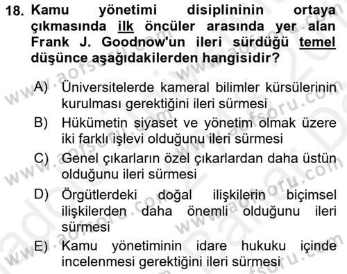 Kamu Yönetimi Dersi 2018 - 2019 Yılı (Vize) Ara Sınav Soruları 18. Soru