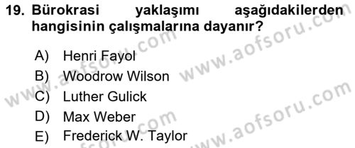 Kamu Yönetimi Dersi 2018 - 2019 Yılı (Vize) Ara Sınav Soruları 19. Soru