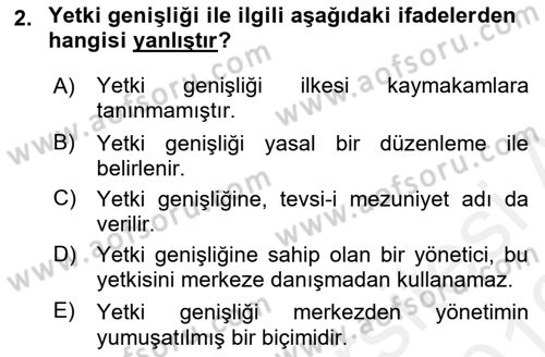 Kamu Yönetimi Dersi 2018 - 2019 Yılı (Vize) Ara Sınav Soruları 2. Soru