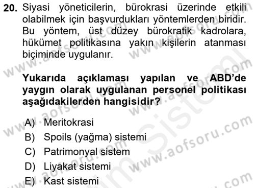 Kamu Yönetimi Dersi 2018 - 2019 Yılı (Vize) Ara Sınav Soruları 20. Soru