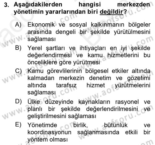 Kamu Yönetimi Dersi 2018 - 2019 Yılı (Vize) Ara Sınav Soruları 3. Soru