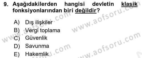 Kamu Yönetimi Dersi 2018 - 2019 Yılı (Vize) Ara Sınav Soruları 9. Soru
