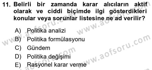 Kamu Yönetimi Dersi 2018 - 2019 Yılı (Final) Dönem Sonu Sınav Soruları 11. Soru