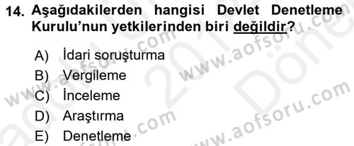 Kamu Yönetimi Dersi 2018 - 2019 Yılı (Final) Dönem Sonu Sınav Soruları 14. Soru