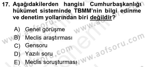 Kamu Yönetimi Dersi 2018 - 2019 Yılı (Final) Dönem Sonu Sınav Soruları 17. Soru