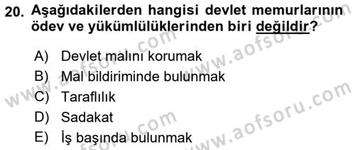 Kamu Yönetimi Dersi 2018 - 2019 Yılı (Final) Dönem Sonu Sınav Soruları 20. Soru