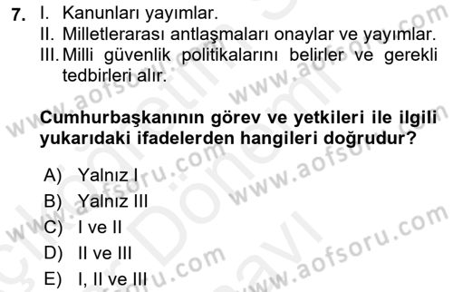 Kamu Yönetimi Dersi 2018 - 2019 Yılı (Final) Dönem Sonu Sınav Soruları 7. Soru