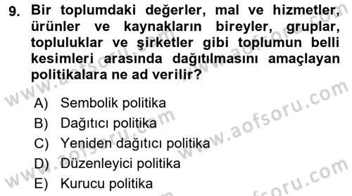 Kamu Yönetimi Dersi 2018 - 2019 Yılı (Final) Dönem Sonu Sınav Soruları 9. Soru